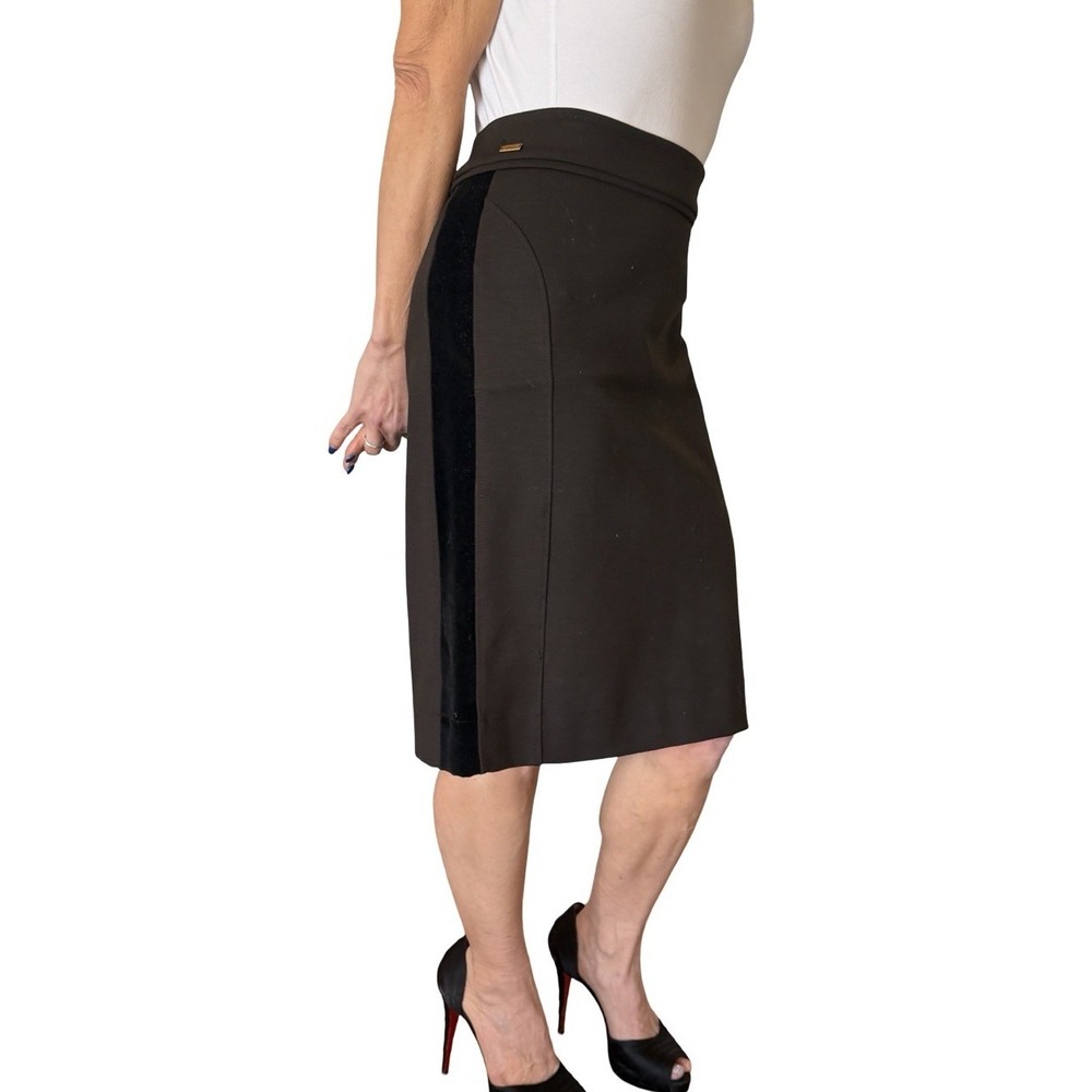 Vintage Gucci Women's‎ Large Skirt Brown Straight Pencil Black Velvet Stripe